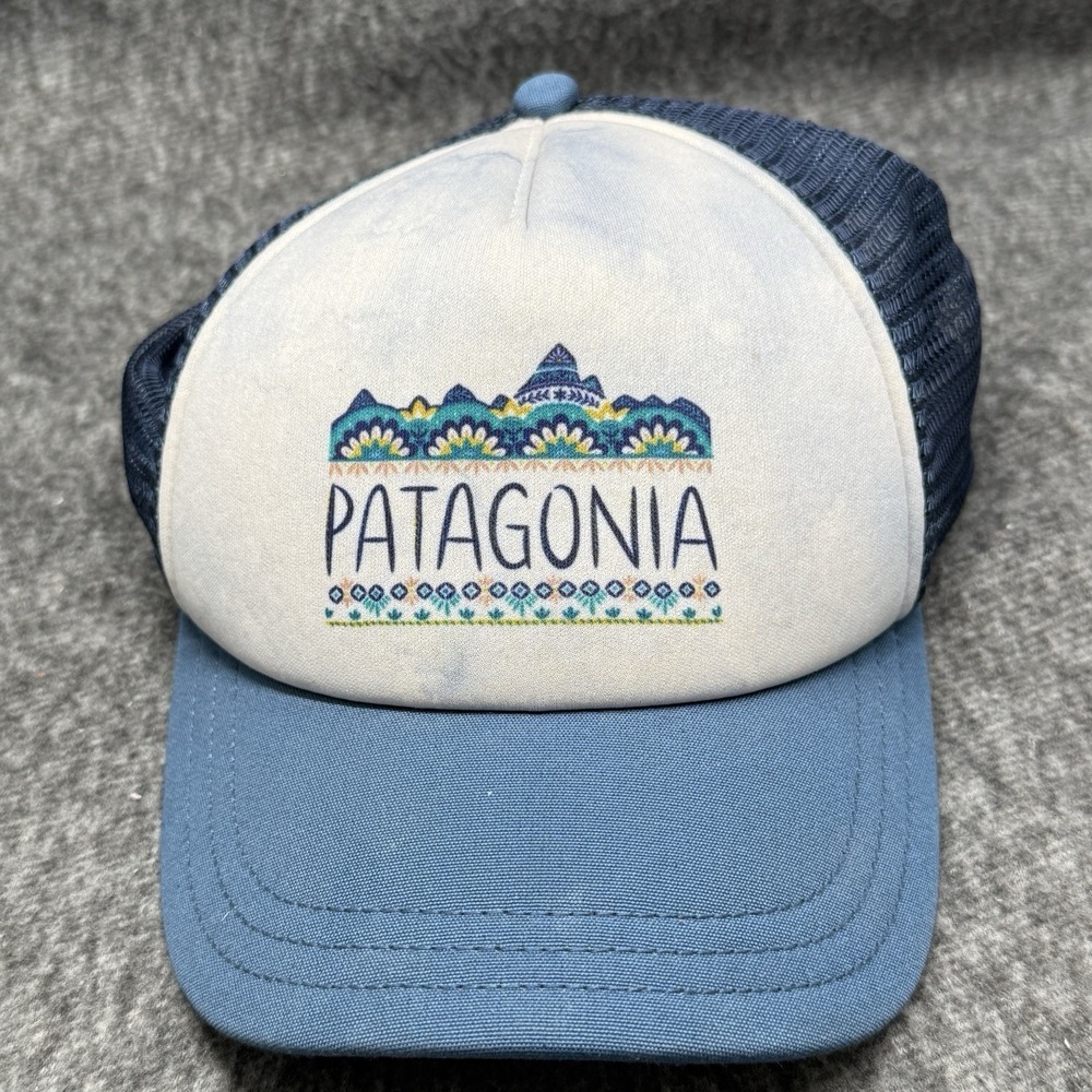 Patagonia Hat Cap Snap Back Adult Blue Floral Tie Dye Fitz Roy Trucker Polyester